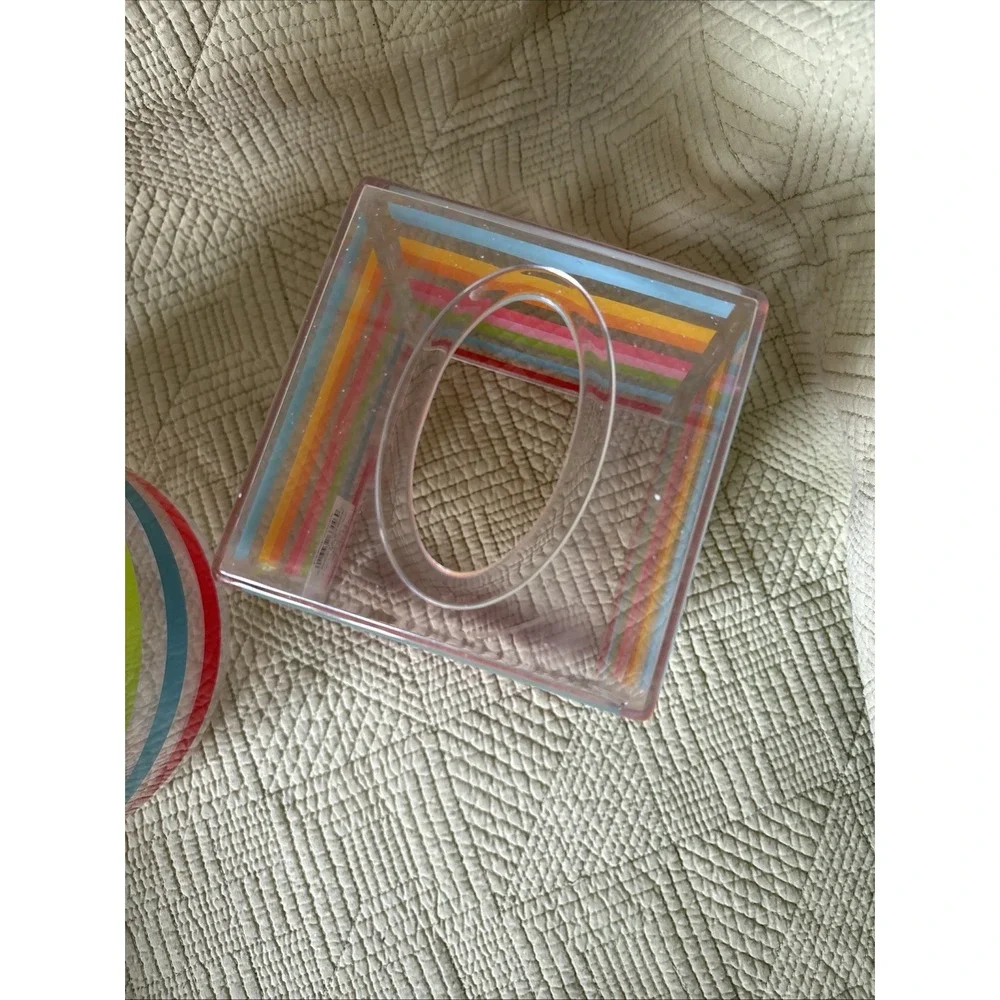 Clear Acrylic Rainbow Stripe Wastebasket Tissue Box Cover Bathroom Set
